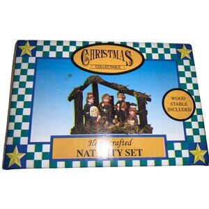 Handcrafted Christmas Collectible Nativity Set With Wooden Stable